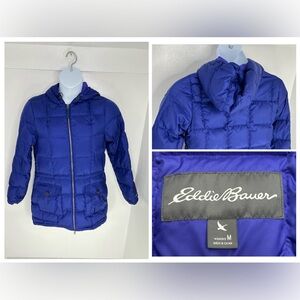 Eddie Bauer Yukon‎ Down Puffer Jacket Parka Medium Hood Quilted Coat Outdoor